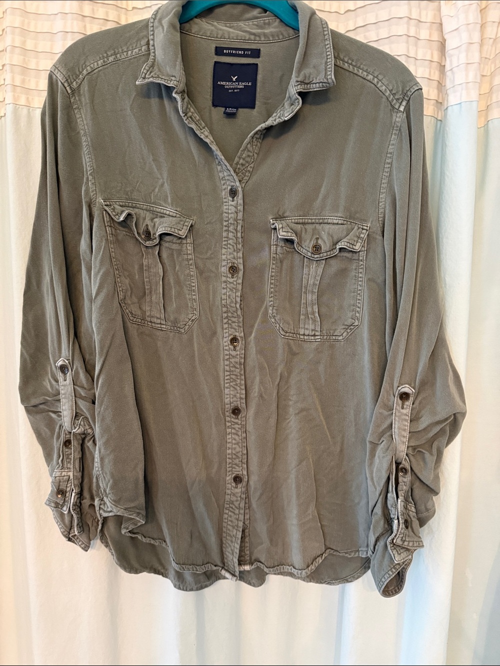 American Eagle Outfitters Olive Button-Front “Boyfriend “ Fit Shirt